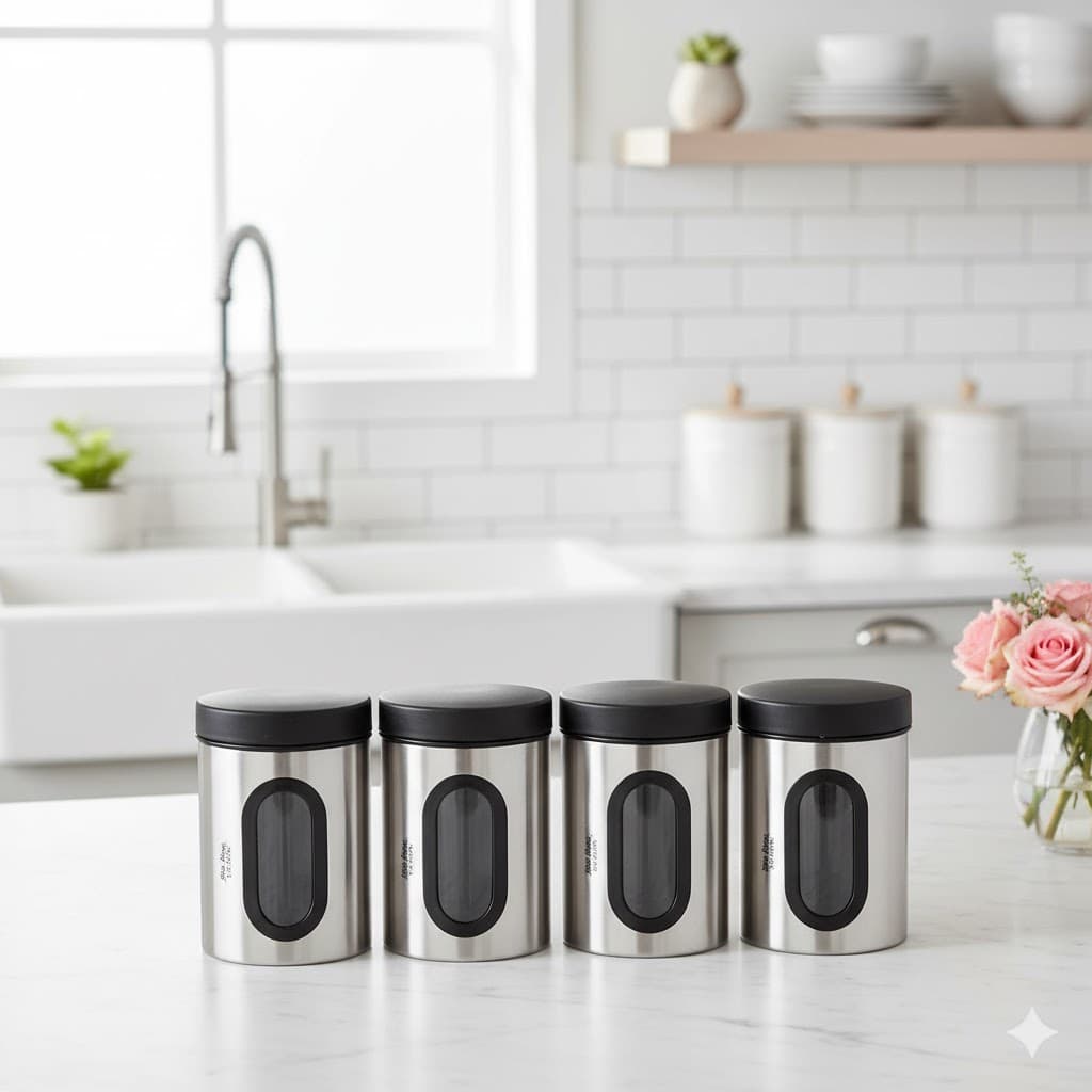 بانکه حبوبات 1 کیلویی پنجره دار استیل نیوهوم