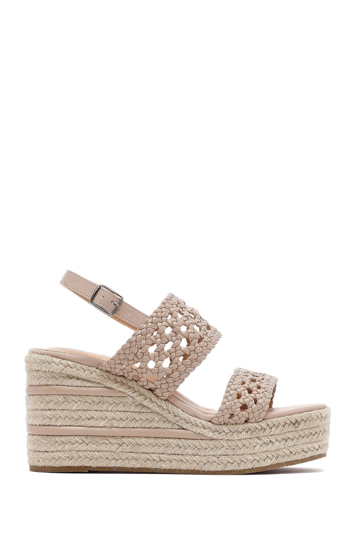 صندل زنانه کرم بافتدار بنددار لژدار اسپادریل دری مد