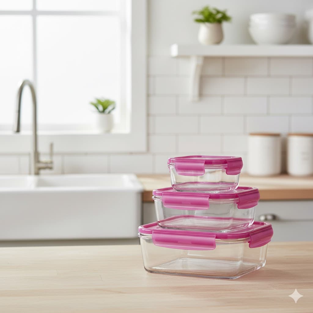 ظرف نگهدارنده فریزری مستطیل لومینارک صورتی مجموعه سه عددی