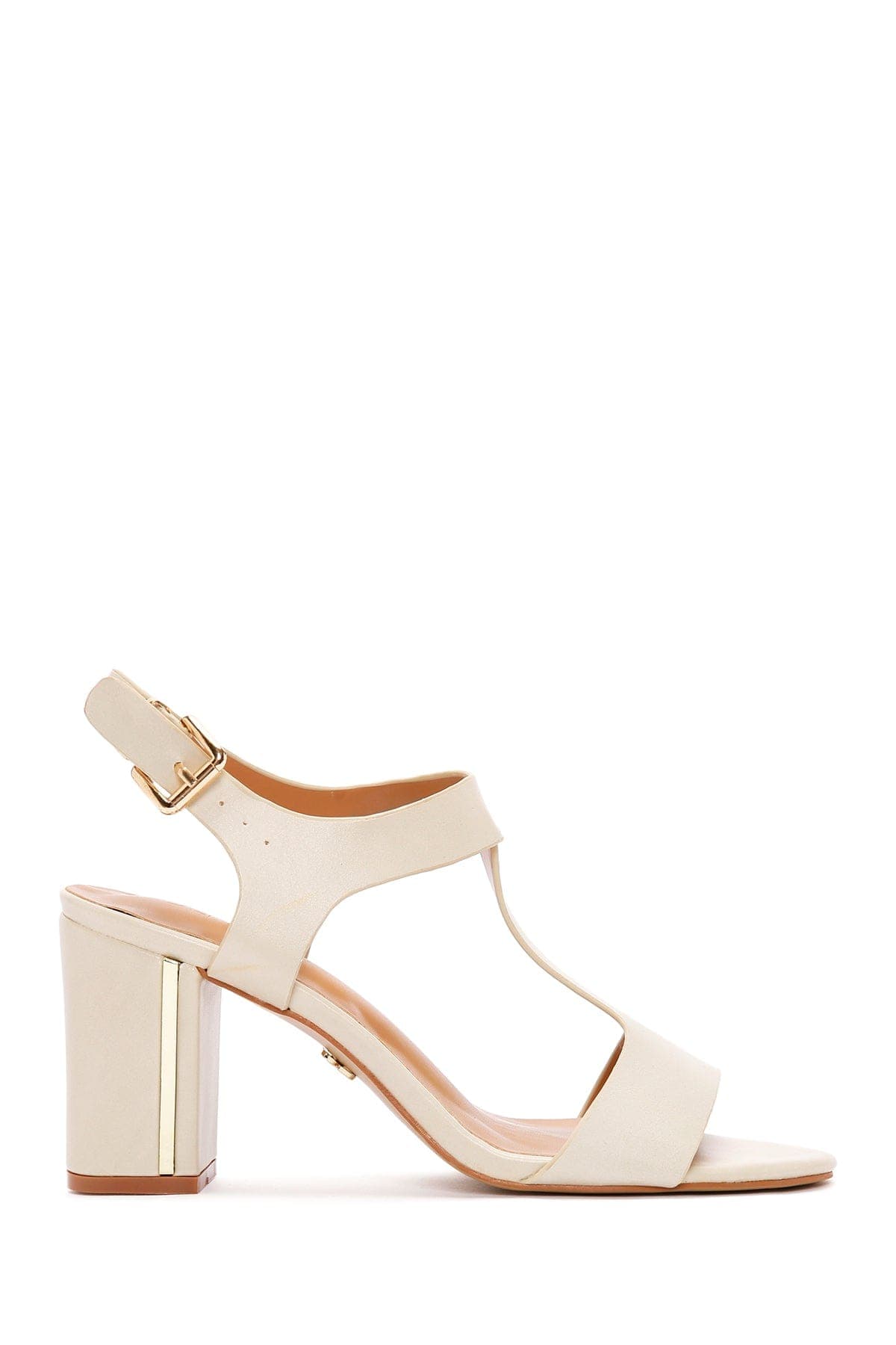 صندل زنانه کرم بندی پاشنهبلند ضخیم دری مد