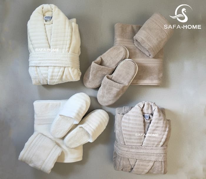 سرویس حوله عروس و داماد مدل دالورا سفید نسکافهای