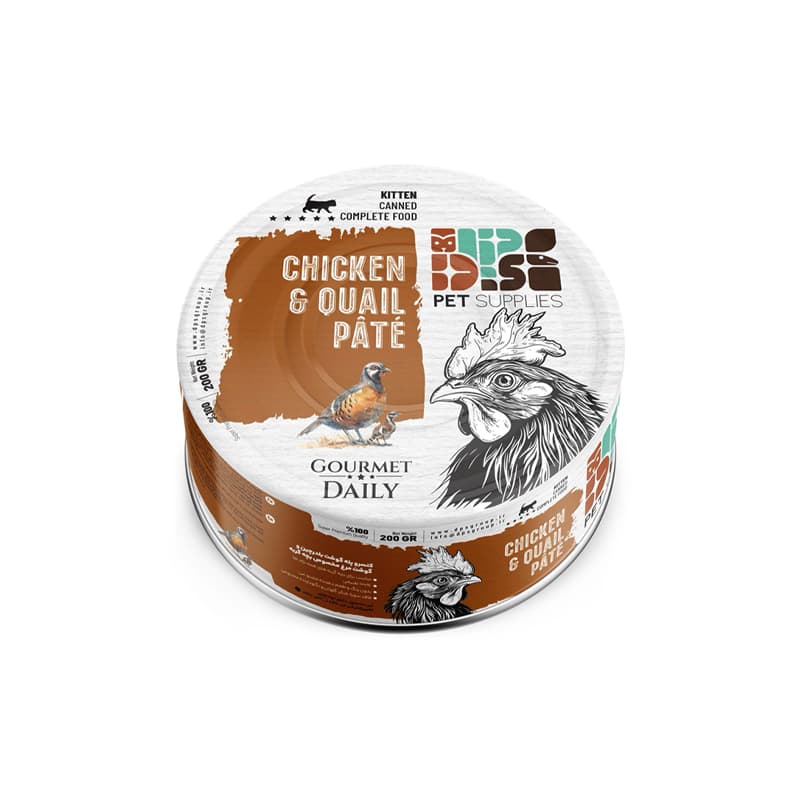 کنسرو غذای بچه گربه دی پی اس پته با طعم گوشت مرغ و بلدرچین وزن 200 گرم