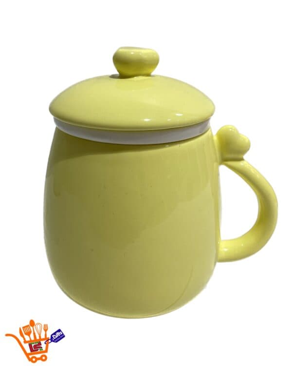 ماگ سرامیکی دمنوش ساز دسته دار قلبی رنگ زرد