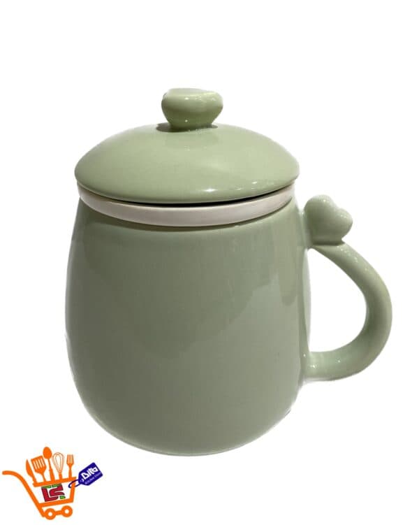 ماگ سرامیکی دمنوش ساز دسته دار قلبی رنگ سبز