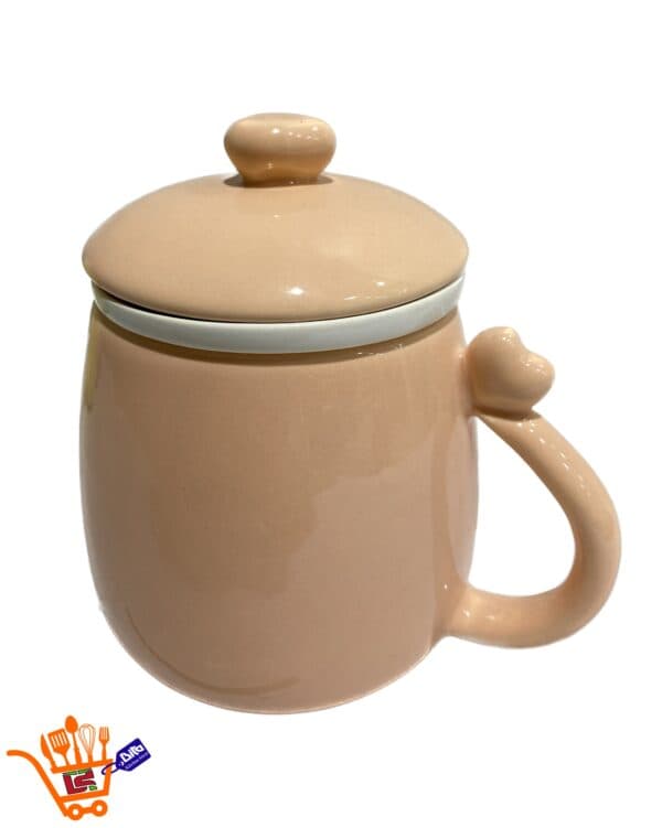 ماگ سرامیکی دمنوش ساز دسته دار قلبی رنگ صورتی