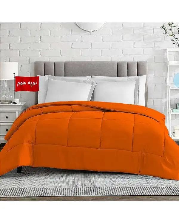لحاف یک و نیم نفره یک تکه نارنجی نوپه هوم Nopehome طرح مربع کد L29-2 مناسب عرض تشک 120