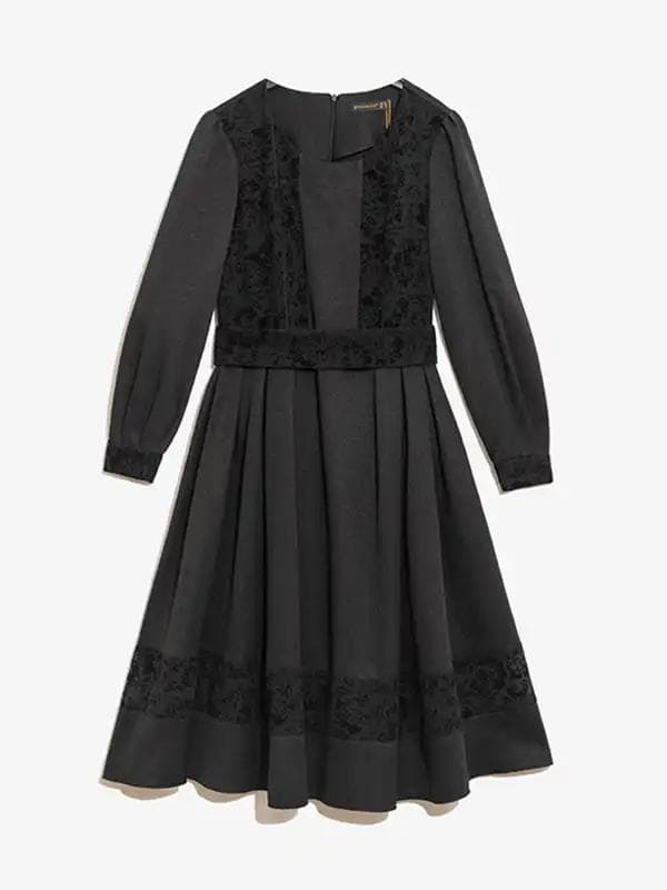 پیراهن زنانه آستین بلند کتان لمه مغزی دوزی مخمل 80100 برنس