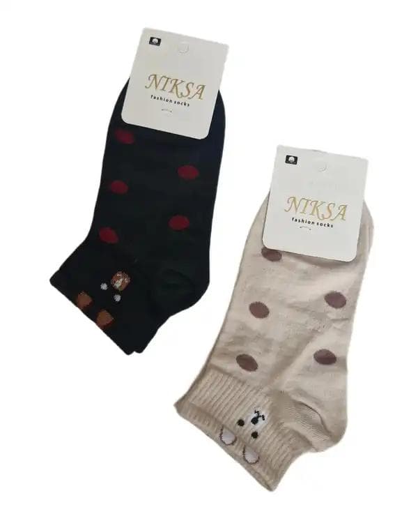 جوراب مچی مشکی کرم دلربا Delroba طرح خالدار خرسی کد BZM124 بسته 2 عددی