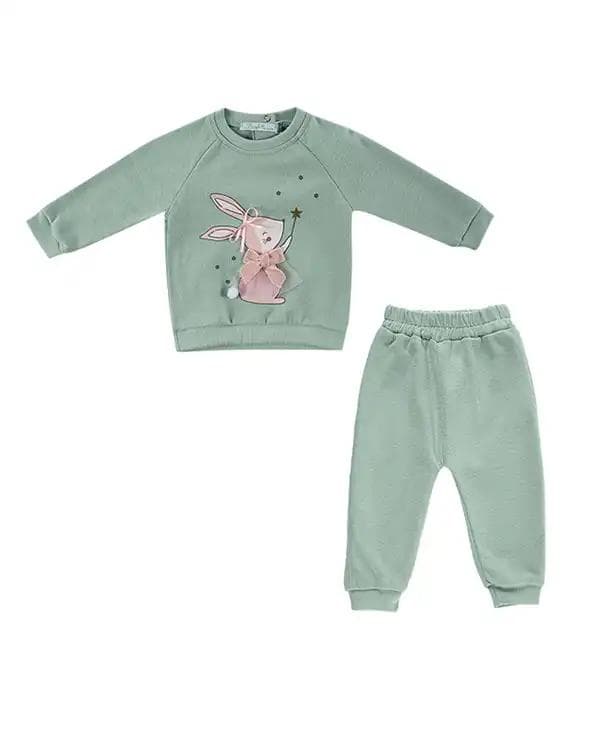ست بلوز و شلوار نوزادی دخترانه سبز فیورلا Fiorella مدل خرگوش بازیگوش کد 25524