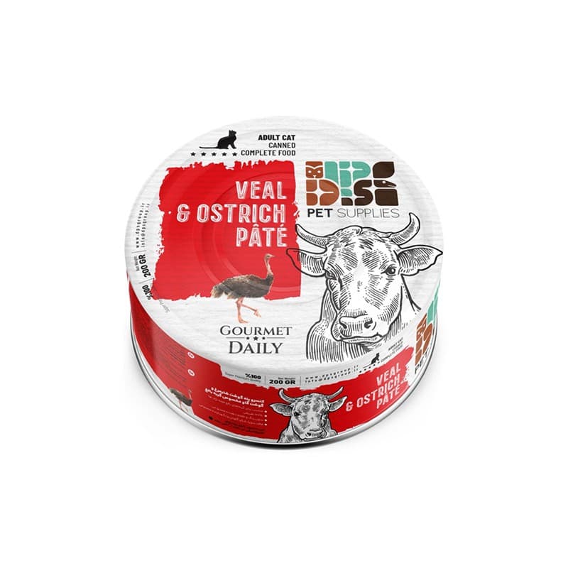 کنسرو غذای گربه دی پی اس پته با طعم گوشت گاو و شترمرغ وزن 200 گرم