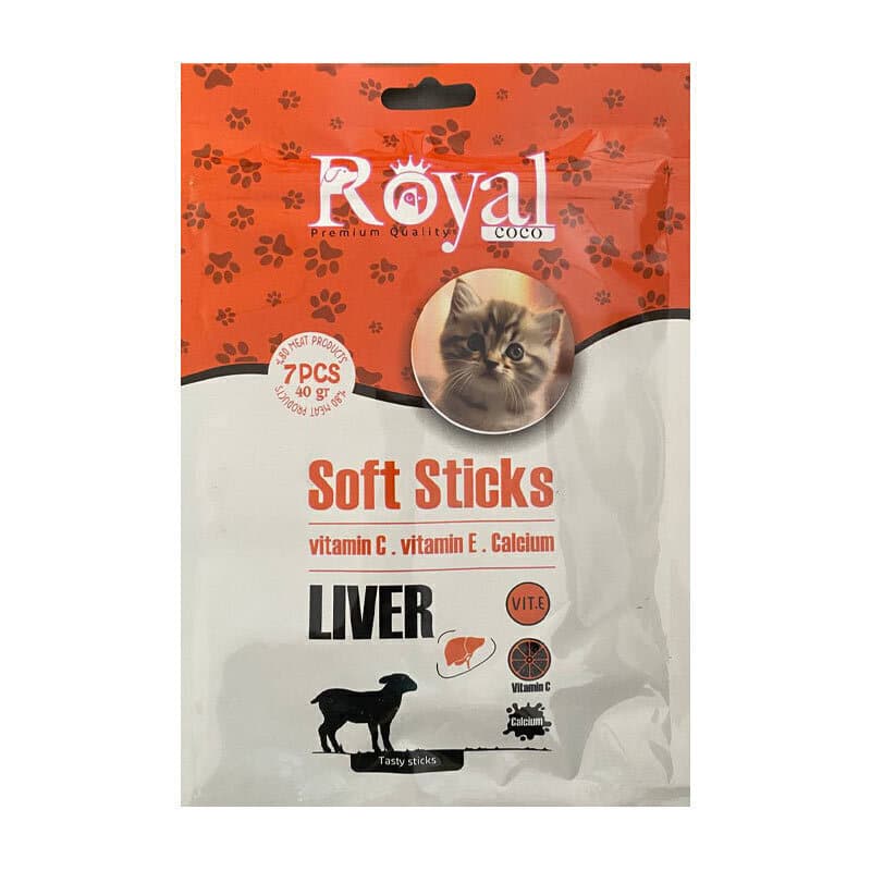 اسنک تشویقی مدادی نرم مخصوص گربه رویال کوکو با طعم جگر بسته 7 عددی