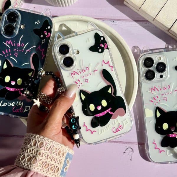 قاب گربه مشکی گوش دار با آویز