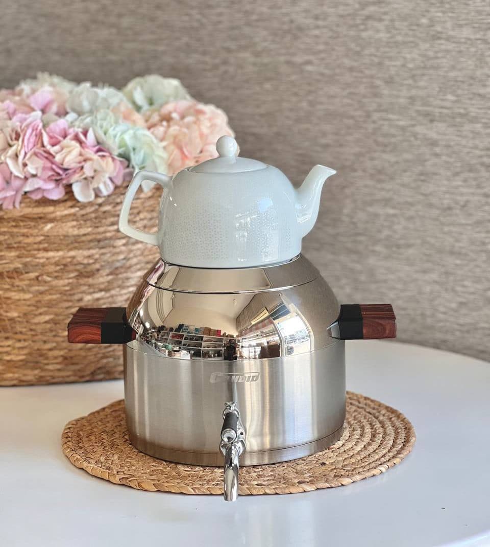 کتری قوری 5.5 لیتری استیل کاندید- دستگیره طرح چوب