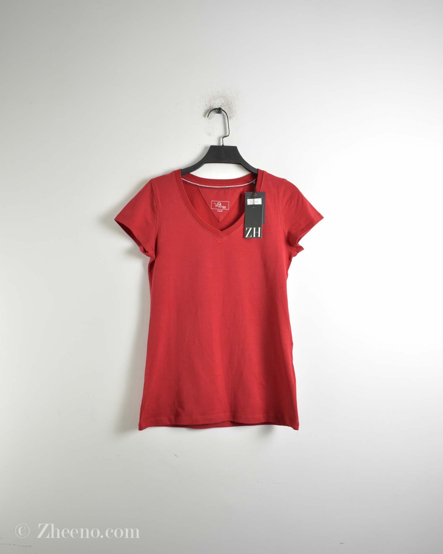 تیشرت یقه هفت قرمز زنانه Schiba