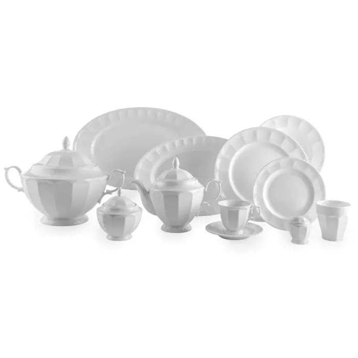 سرویس چینی زرین 12 نفره کامل سفید نئوکلاسیک (103 پارچه)