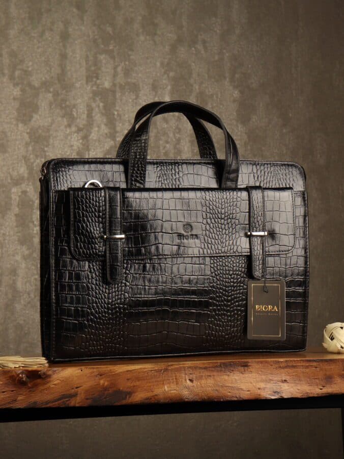 کیف اداری مردانه چرم طبیعی کروکودیلی بیورا مدل eez22