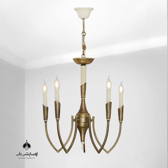 لوستر آویز 846/5 نورسازان 5 شعله خمکاری کرم طلایی