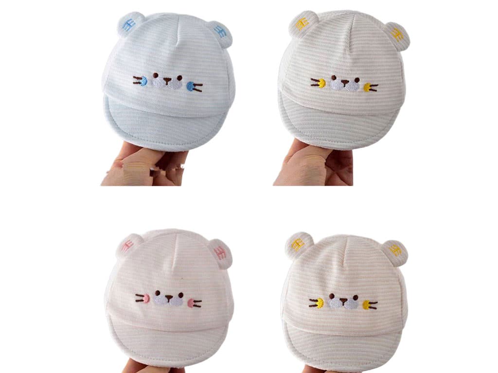 کلاه لبه دار نوزادی طرح گلدوزی شده (دور سر 36cm)