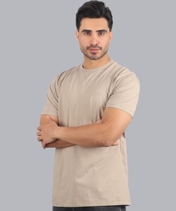تیشرت ساده کرم تیره مردانه برند تیپ نتی 9121