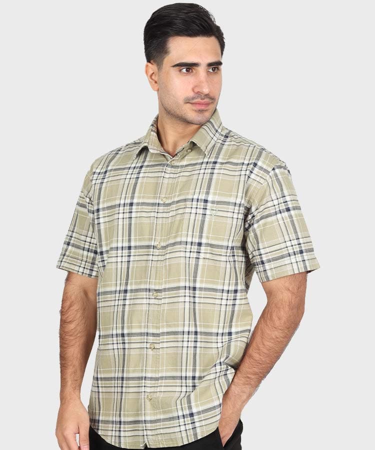 پیراهن مردانه آستین کوتاه چهارخانه فرمی 0939