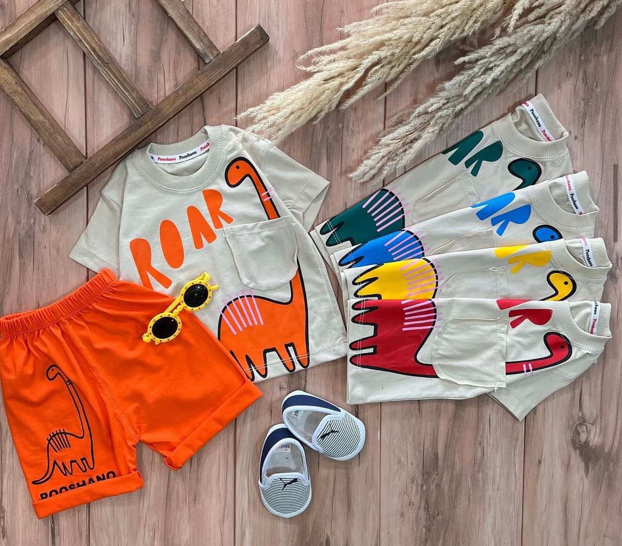 تیشرت شلوارک دایناسور جیب دار (کد۱۳۲)