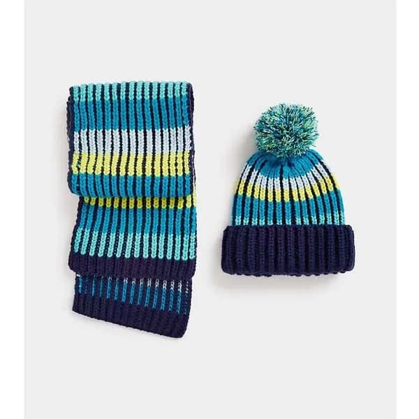 شال و کلاه بچه گانه پسرانه مادرکر مدل Blue Striped