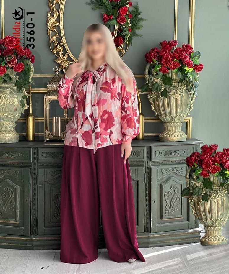 ست شومیز شلوار خنک زنانه سایز بزرگ کد 3560