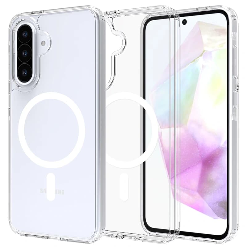 قاب شفاف طرح مگ سیف مناسب برای گوشی Samsung Galaxy A56 مدل دکمه فلزی