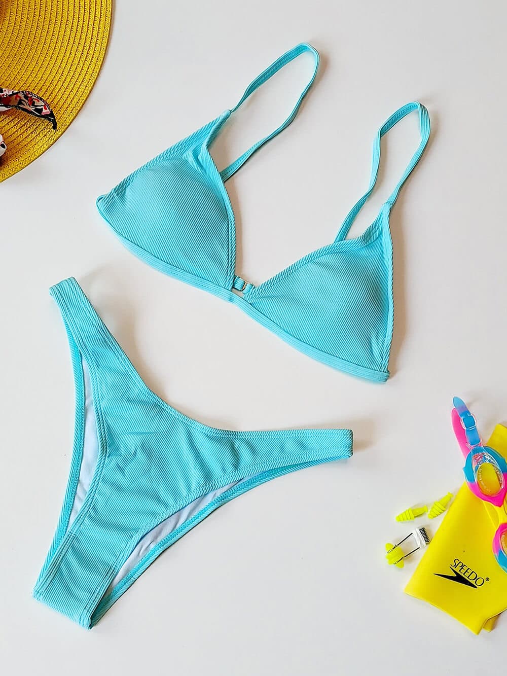 بیکنی مایو استخری زنانه دو تیکه برند شین ( shein ) آبی رنگ