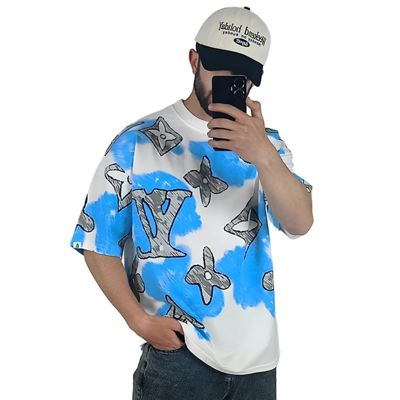 تیشرت آستین کوتاه مردانه سفید ماکان طرح LY