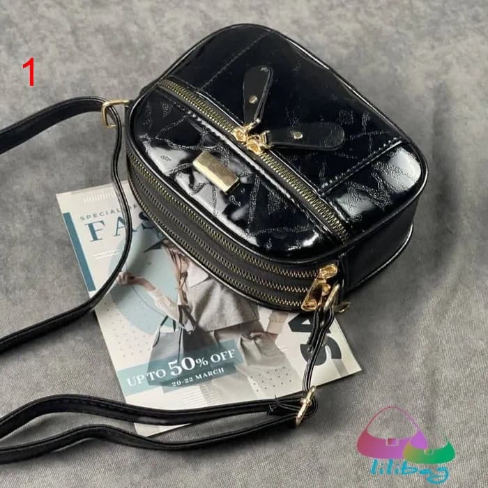 کیف دخترانه سه زیپ ورنی کد 13037