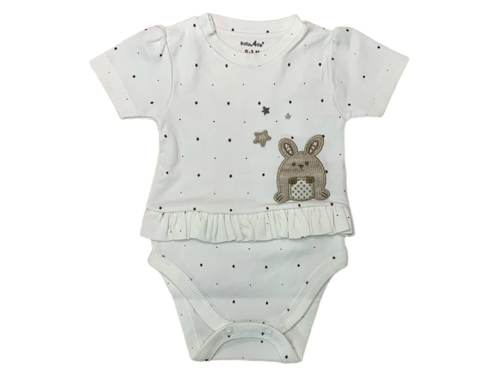 بادی آستین کوتاه نوزادی دخترانه طرح خرگوش گلدوزی شده baby 4 life