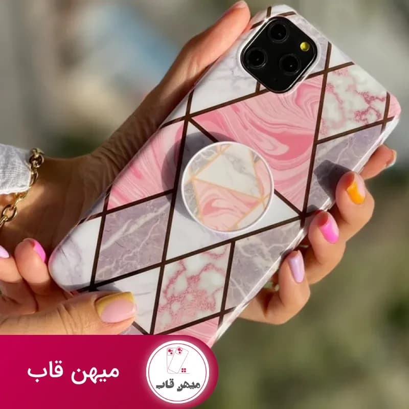 قاب موبایل آیفون کاشی ماربل لوزی + پاپ سوکت - کد (۹۹۴۵۶)