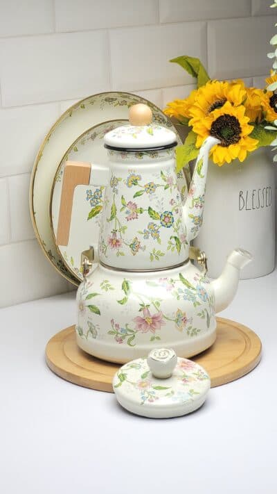 کتری و قوری لعابی گلدار