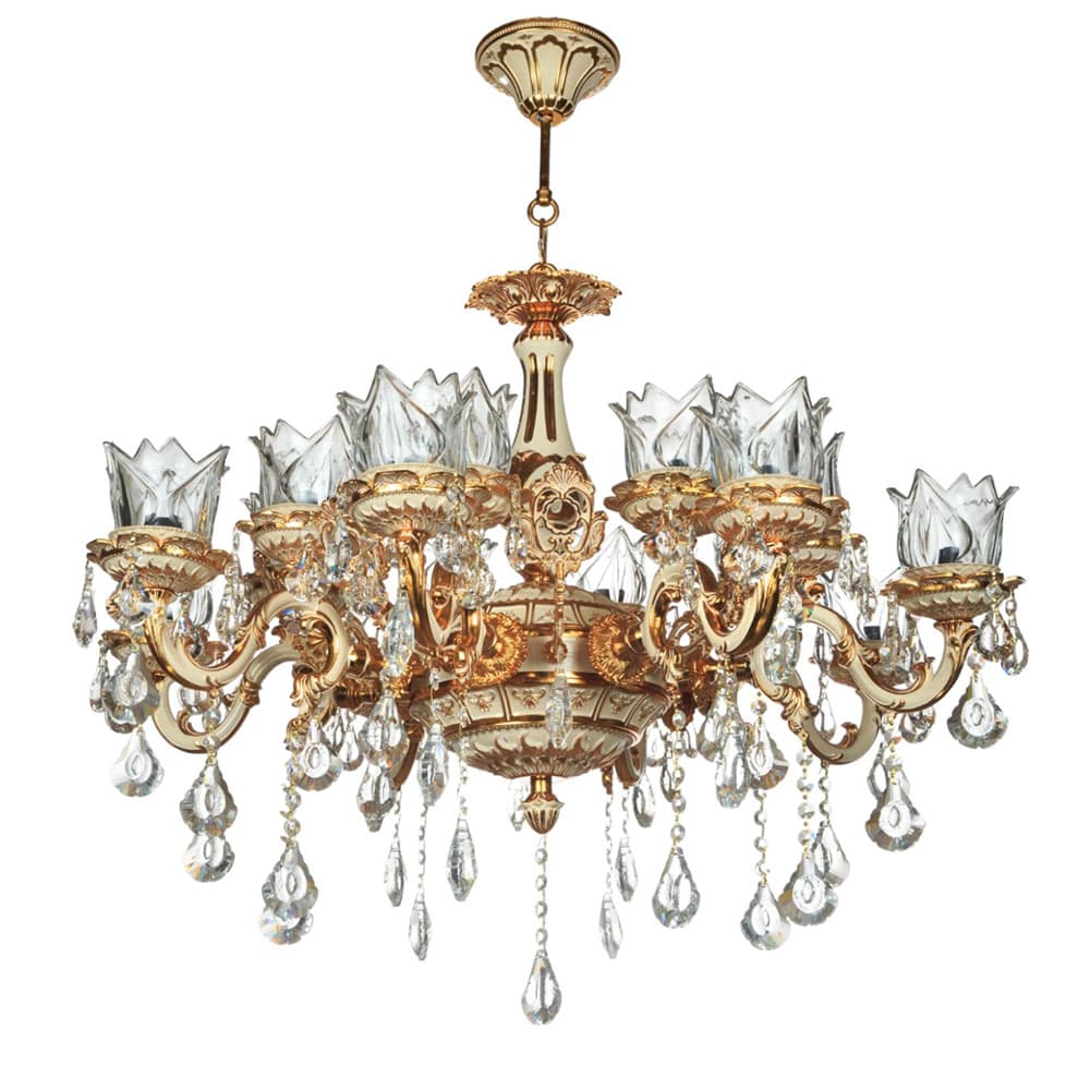 لوستر 16 شعله چشمه نور کد S3559/8GWT طلایی سفید