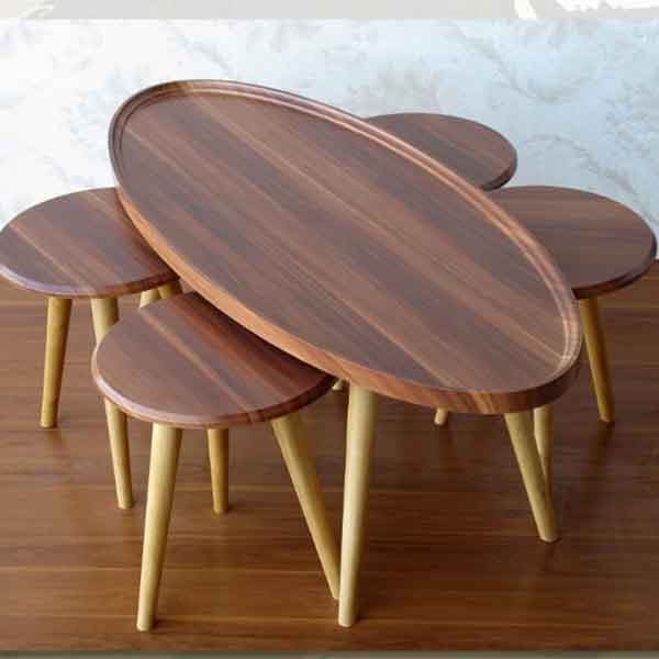 میز عسلی پنج تکه بیضی لبه دار کوچک ساده
