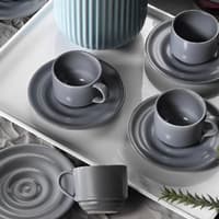 ست قهوه خوری ۶ نفره کوتاهیا پرسلن توونا 85 میلی طوسی