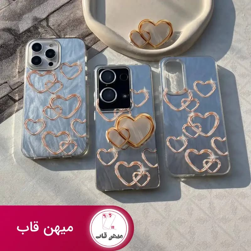 قاب گوشی آیفون براش قلب طلایی با استند - کد (۷۱۰۷۰)