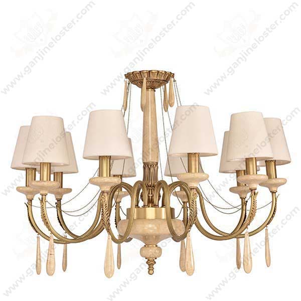 لوستر کلاسیک 10 شاخه مدل لیانا اس آنتیک با سنگ و آویزکرم