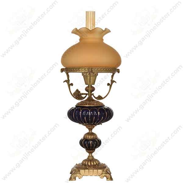 آباژور رومیزی مدل چینی راه راه آنتیک سرمه ای با گرد سوز