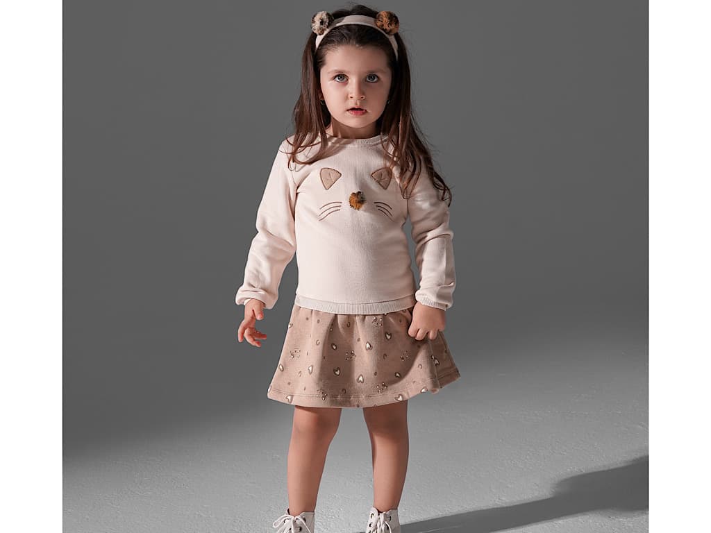 پیراهن آستین بلند تو کرکی طرح گربه با تل papo