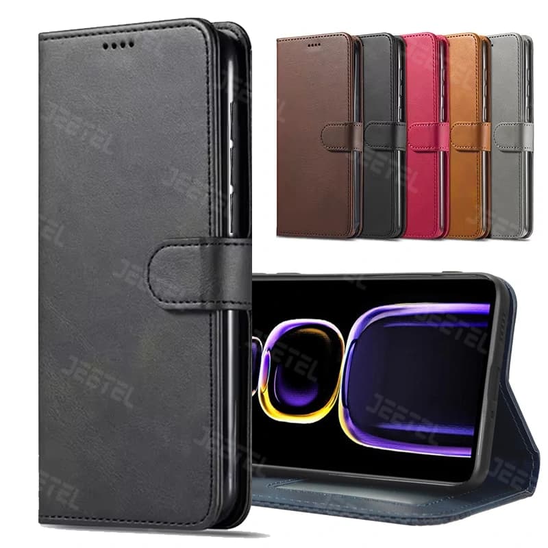 کیف چرمی Xiaomi POCO F5 Pro مدل لپ تاپی جاکارتی دار (محافظ لنزدار)