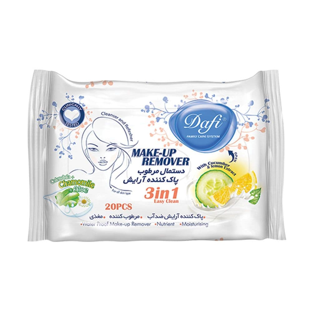 دستمال مرطوب پاک کننده آرایش ۲۰ عددی دافی