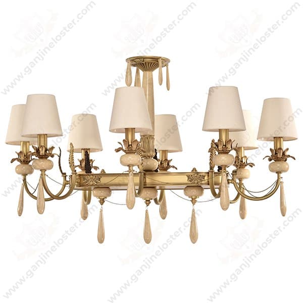 لوستر لاینر برنجی 8 شاخه مدل لیانا آنتیک با سنگ و آویز سنگ کرم