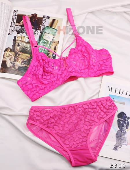 ست لباس زیر گیپوری مدل برگی (سرخابی)