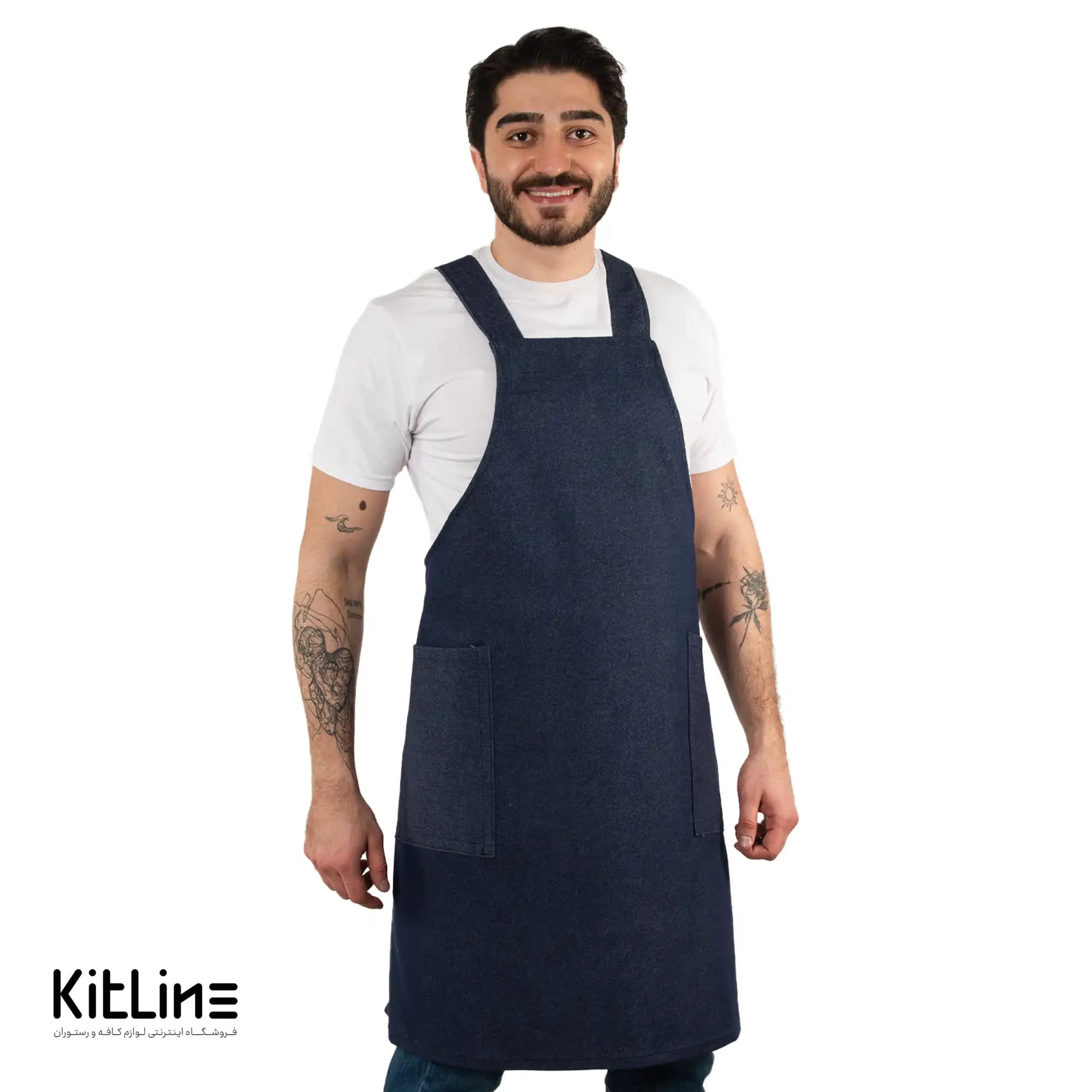 پیشبند جین آبی تک جیب نوار ضربدری SS-UNIFORM