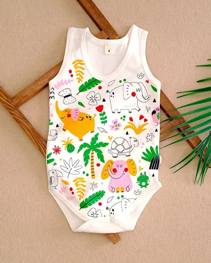 بادی نوزادی مدل فیل و لاک پشت