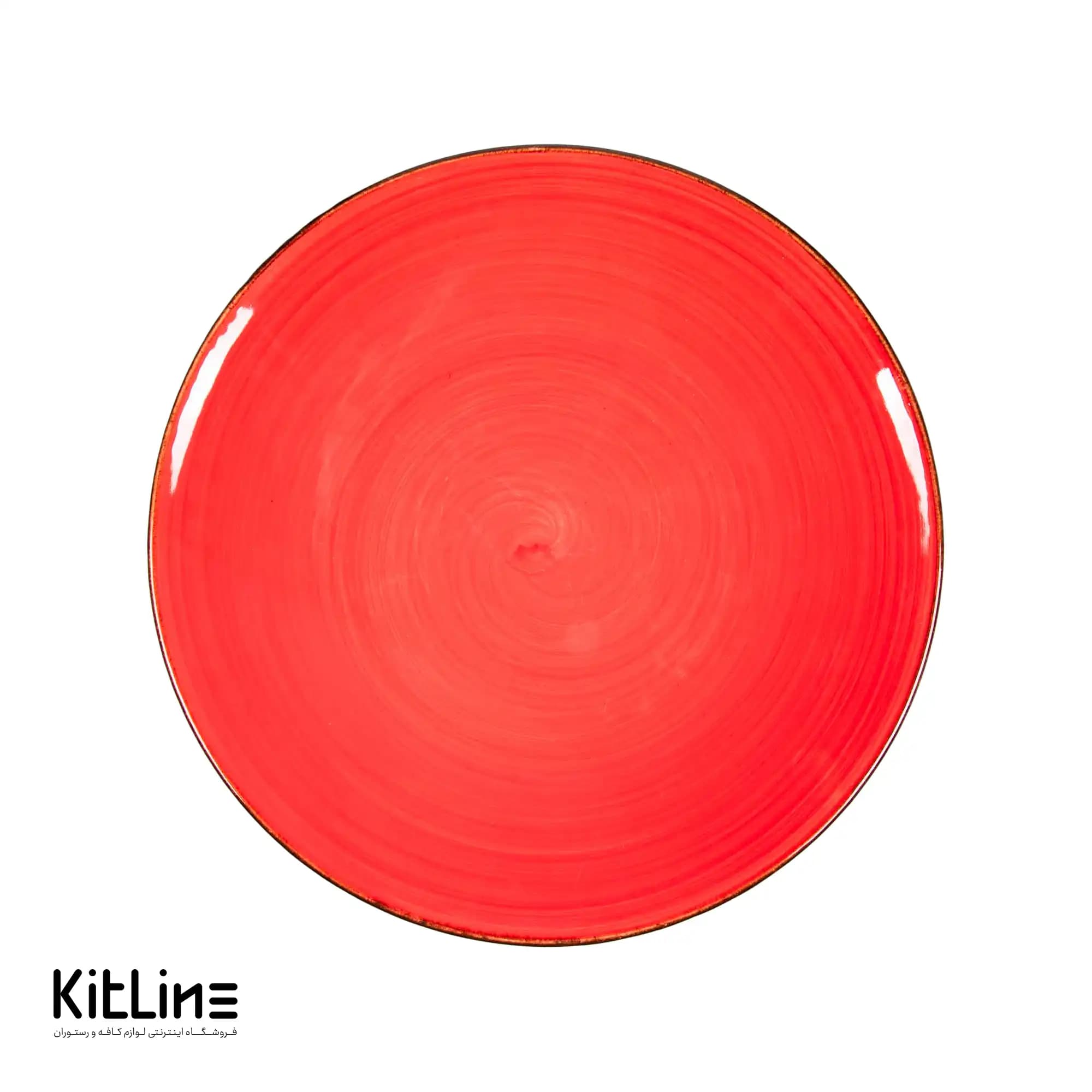 بشقاب تخت سرامیکی ۲۵ سانتیمتری قرمز باند دار دوریکا