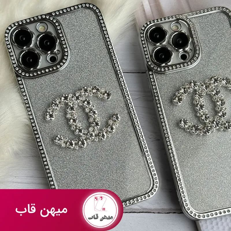 قاب موبایل آیفون شنل نگین دار برجسته براق نقره ای - کد (۴۲۲۷۶)