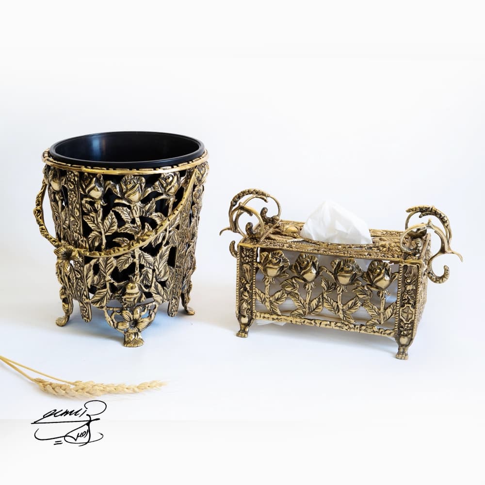 سطل زباله و جای دستمال کاغذی برنزی کد 5402